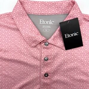 Etonic Men's Short Sleeve Pink Geometric Golf Polo Shirt NWT